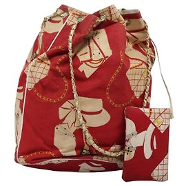 Bolsa de ombro com corrente CHANEL lona vermelha dourada CC Auth 114940 Vermelho Dourado