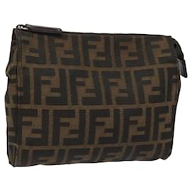 Fendi-FENDI Zucca Canvas Pouch Brown Black Auth fm4374-Brown,Black