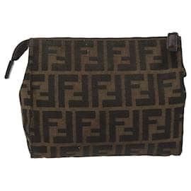 Fendi-FENDI Zucca Canvas Pouch Brown Black Auth fm4374-Brown,Black
