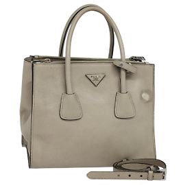 PRADA Handtasche Leder 2 Wege Beige Silber Auth am7940 Silber Beige