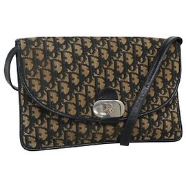 Christian Dior Trotter Canvas Shoulder Bag Navy Auth KD091 Navy blue