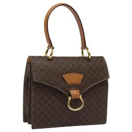 Céline Bolsa de mão em lona Macadam CELINE em couro PVC marrom dourado Auth EC006 Marrom Dourado