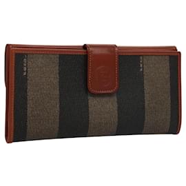 Fendi-FENDI Pecan Canvas Long Wallet Black Brown Black Brown Auth ar13249-Brown,Black