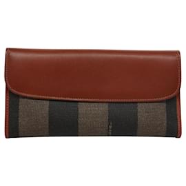 Fendi-FENDI Pecan Canvas Long Wallet Black Brown Black Brown Auth ar13249-Brown,Black