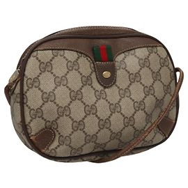 GUCCI GG Supreme Web Sherry Line Bolsa de Hombro PVC Beige Rojo Auth 99180 Roja Beige