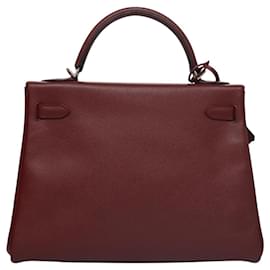 Hermès-HERMES Kelly 28 Sac à main en cuir 2 voies Rouge vin Argent Auth PP220A-Argenté,Bordeaux