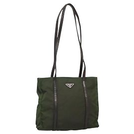 PRADA Borsa Tote Nylon Kaki Marrone Argento Auth bs22976 Marrone Argento Cachi