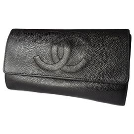 Chanel Caviar Leather CC Wallet Black Black