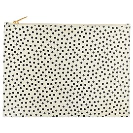 Clutch com zíper de bolinhas Saint Laurent em couro branco Preto