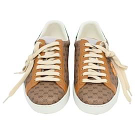 Gucci-Tênis baixos Gucci x Disney Ace em lona revestida marrom-Marrom,Vermelho