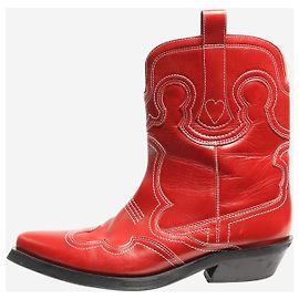 Ganni Botas de vaquero rojas bordadas con forma de corazón - talla EU 39 Roja