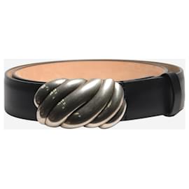 Autre Marque-Black leather belt with silver buckle - size S-Black