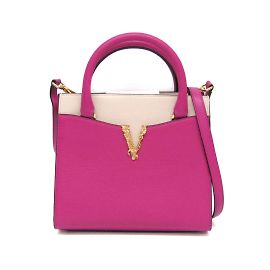 Bolsa de couro Virtus para mulheres da Versace Rosa Bege