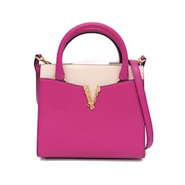 Versace Virtus Women's Leather Handbag Pink Beige