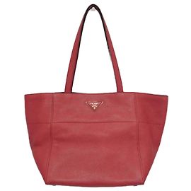 Prada Women's Leather Tote Bag in Red Red