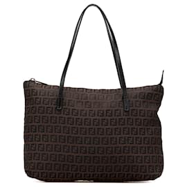 Fendi-Fendi Brown Small Zucchino Canvas Tote-Brown,Dark brown