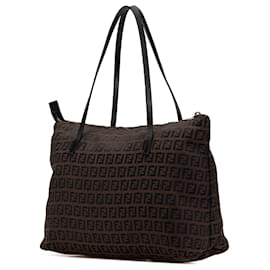 Fendi-Fendi Brown Small Zucchino Canvas Tote-Brown,Dark brown