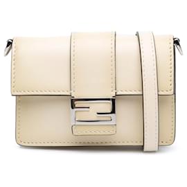 Fendi-Fendi Baguette Croisé en Micro Cuir Blanc-Blanc,Écru