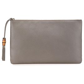 Clutch de couro de bezerro cinza com tassel de bambu Gucci Marrom