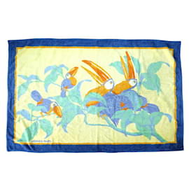 Hermès-HERMES TOUCANS BEACH TOWEL 94x146CM COTTON-Blue