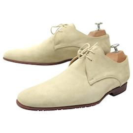 Hermès-NINE HERMES DERBY SHOES 2 EYELETS 40.5 41 CALF GOAT BEIGE SHOES-Beige
