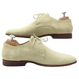 Hermès-NINE HERMES DERBY SHOES 2 EYELETS 40.5 41 CALF GOAT BEIGE SHOES-Beige