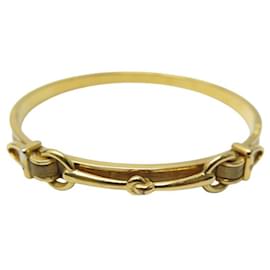 Hermès BRACCIALE VINTAGE HERMES JONC MORS METALLO ORO & CUOIO DI COCODRILLO BEIGE 17 CM BRACCIALETTO D'oro