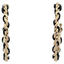 Chanel-CHANEL HOOP EARRINGS CC LOGO & INTERLACED LEATHER 2022-Golden