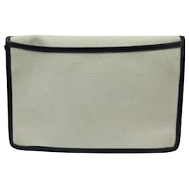 Céline-VINTAGE CELINE ENVELOPE POUCH TRIOMPHE CLOSURE CANVAS POUCH HAND BAG-Beige
