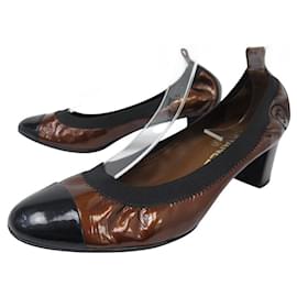 Chanel-CHAUSSURES CHANEL BALLERINES SOUPLE A TALONS LOGO CC G25386 39.5 CUIR SHOES-Bronze