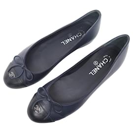 Chanel-NEUF CHAUSSURES CHANEL BALLERINES LOGO CC G28554 39.5 EN CUIR BLEU SHOES-Bleu