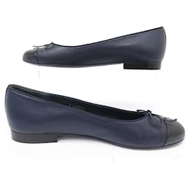 Chanel-NEUF CHAUSSURES CHANEL BALLERINES LOGO CC G28554 39.5 EN CUIR BLEU SHOES-Bleu