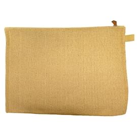 Hermès-POCHETTE HERMES TROUSSE FLAT GM SAC ZIPE 36CM EN RAPHIA BEIGE POUCH BAG-Beige