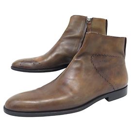 SAPATOS BERLUTI 2448 BOTAS DE COURO PATINADAS 7.5 41.5 FORMAS Marrom