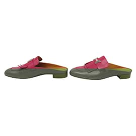 Hermès-NEUF CHAUSSURES HERMES MULES RIVOLI H181066Z SANDALES 41 EN CUIR ROSE SHOES-Rose