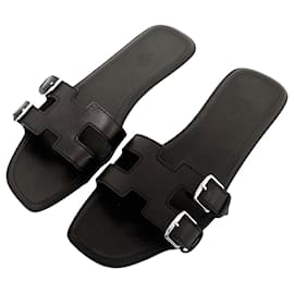 Hermès-NINE HERMES SHOES SANDALS REMAKE H181044Z 41 BLACK LEATHER + BOX SHOES-Black