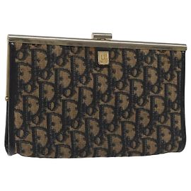 Christian Dior Trotter Canvas Clutch Bag Navy Gold Auth MY031 Golden Navy blue