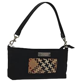 Autre Marque-Burberrys Nova Check Blue Label Accessory Pouch Nylon Black Silver Auth BD023-Black,Silvery