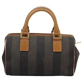 Fendi-Sac à main FENDI en toile Pecan 2 voies marron noir or Auth BD551-Marron,Noir,Doré
