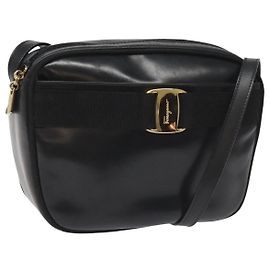 Borsa a Spalla Vala in Pelle Nera e Oro Salvatore Ferragamo Auth am7884 Nero D'oro