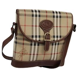 Autre Marque-Burberrys Nova Check Shoulder Bag PVC Leather Beige Brown gold Auth BD093-Brown,Beige,Golden