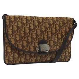 Bolsa de ombro em lona Trotter Christian Dior marrom Auth BD219 Marrom