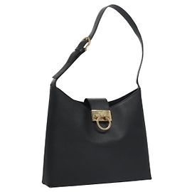 Borsa a Spalla Gancini in Pelle Nera Salvatore Ferragamo Auth BD371 Nero