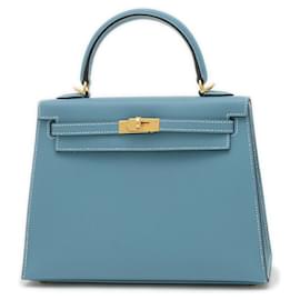 Hermès-Sac à main Hermes Kelly 25 en Jean Bleu-Autre