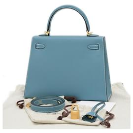 Hermès-Sac à main Hermes Kelly 25 en Jean Bleu-Autre