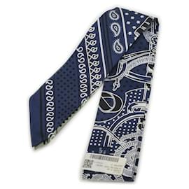 Hermès-Hermes Twilly Scarf Apron d'Or Bandana Marine Vert Silk-Other