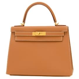 Hermès-Hermes Kelly 28 Handbag in Gold Epsom Leather-Golden
