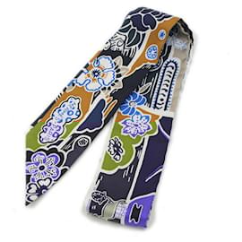 Hermès-Hermes Twilly Scarf Bingata Marine Tabac Blue Vif-Other