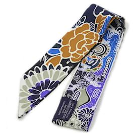 Hermès-Hermes Twilly Scarf Bingata Marine Tabac Blue Vif-Other