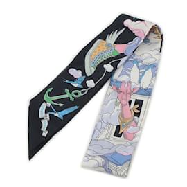 Hermès-Hermes Twilly Scarf My Cloud Sur Mon Nuage-Black,Multiple colors